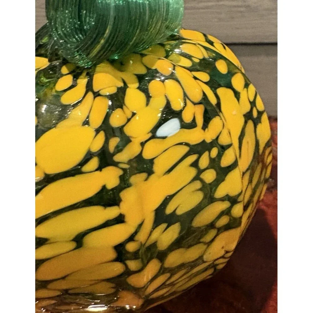 Hand Blown Art Glass Pumpkin Halloween Fall Decor Used